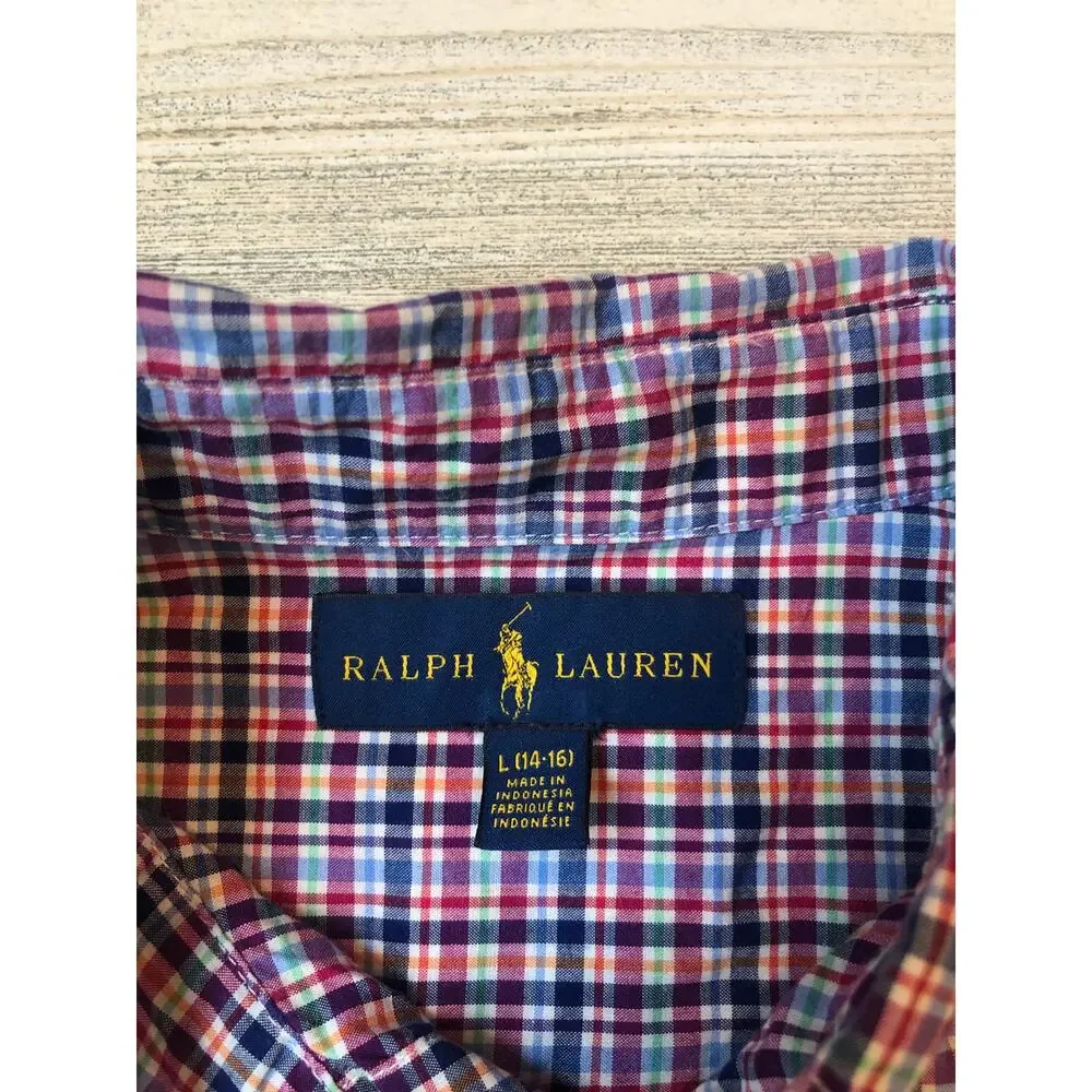 Ralph Lauren Long Sleeved Plaid Top EUC Boys L 14-16